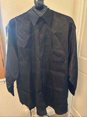 Men's Black Satin Dress Shirt with Chest Pocket
